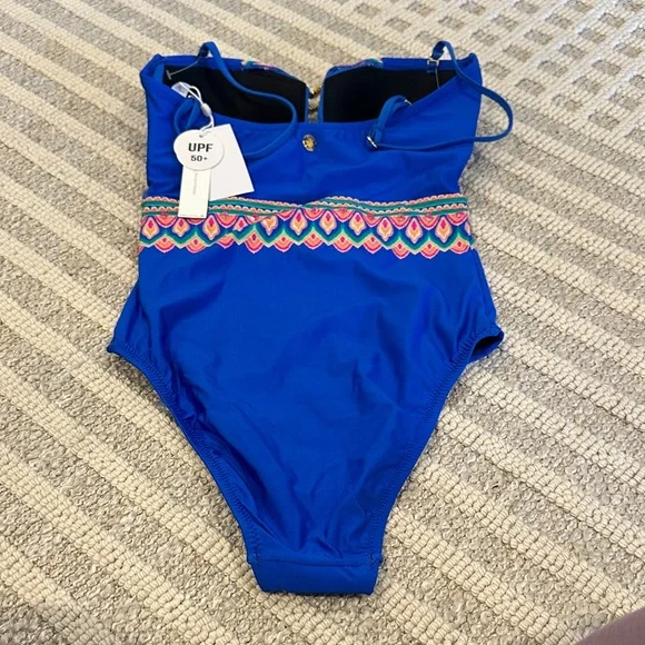 Vibrant Blue and Pink Patterned One Piece Swimsuit - Picture 3 of 5